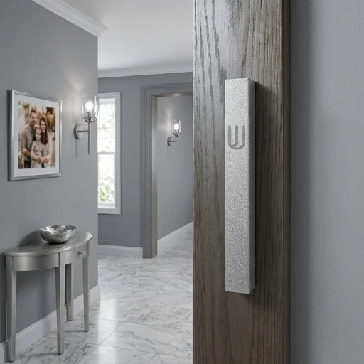 Aluminum Mezuzah 12 cm - Matte Silver, Printed "Shin"