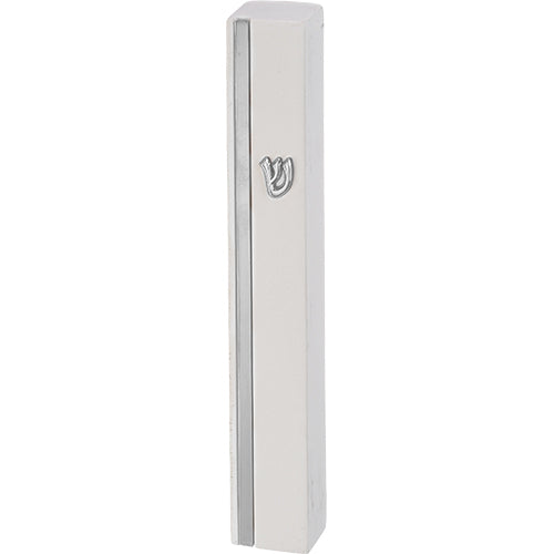 Concrete Polymer Mezuzah 12 cm, Stone - Like, White - Silver