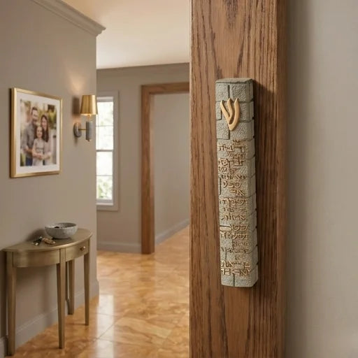 Stone-like "Kotel" Mezuzah 20 cm- Gray