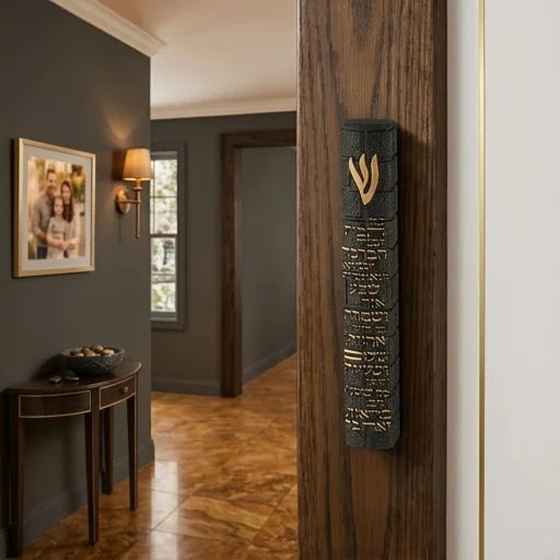 Stone-like "Kotel" Mezuzah 15 cm- Black