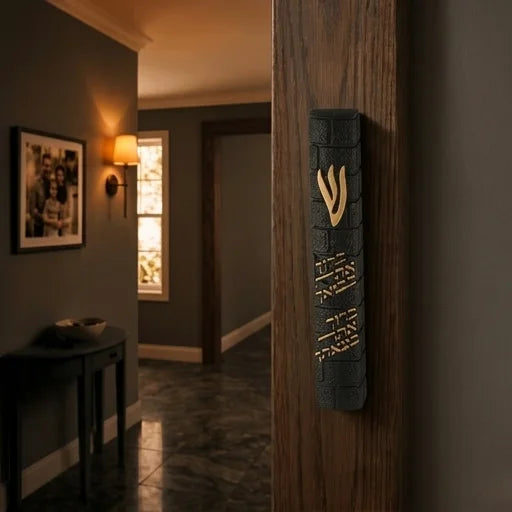 Stone-like "Kotel" Mezuzah 20 cm- Black
