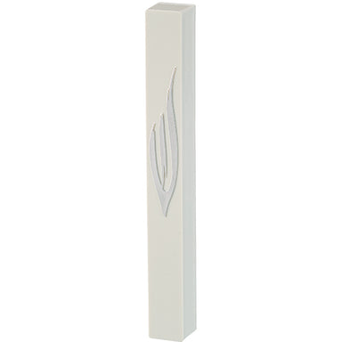 White Plastic Mezuzah 15 cm - Silver Shin with Rubber Cork