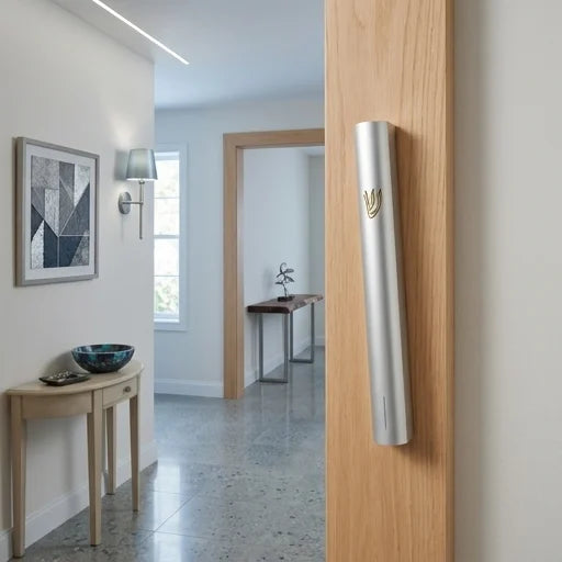 Aluminum Semi- Round Mezuzah 15cm- Matte - Silver