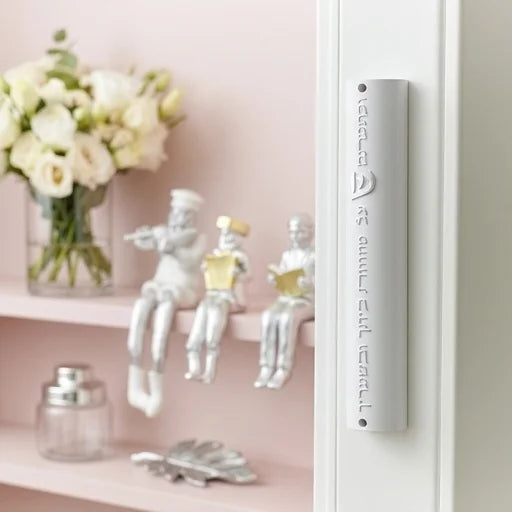 Plastic White Mezuzah With Rubber Cork 12 Cm- With Silver Shin