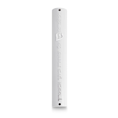 Plastic White Mezuzah With Rubber Cork 15 Cm- With Silver Shin