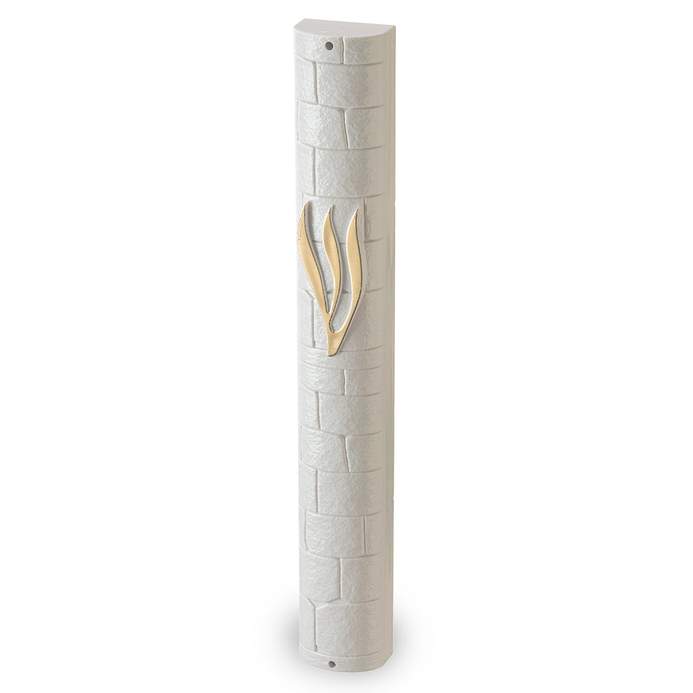 White Plastic "Kottel" Mezuzah 25 cm - Golden SHIN with Rubber Plug