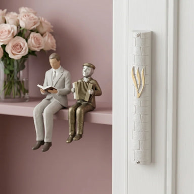 White Plastic "Kottel" Mezuzah 25 cm - Golden SHIN with Rubber Plug