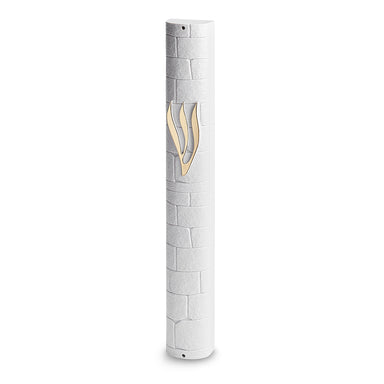 White Plastic "Kottel" Mezuzah 30 cm - Golden SHIN with Rubber Plug