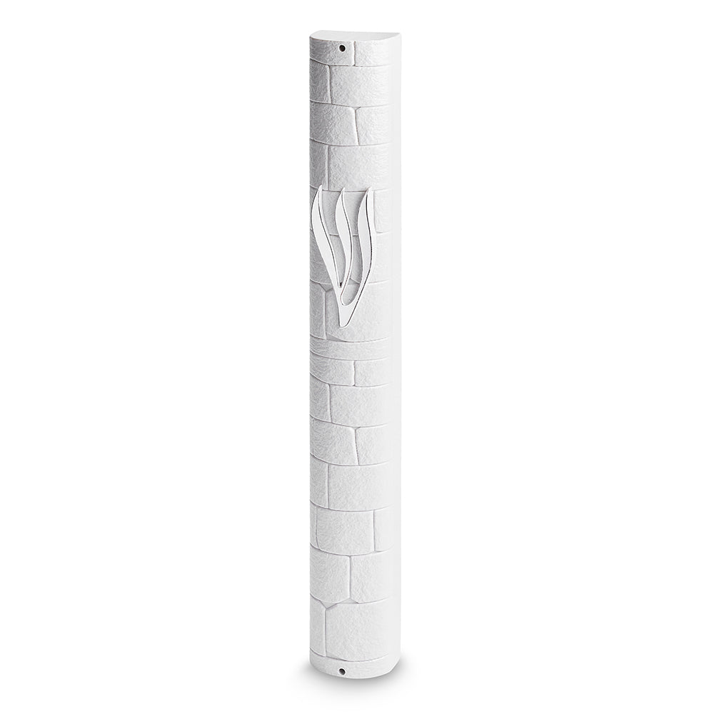 White Plastic "Kottel" Mezuzah 25 cm - Silver SHIN with Rubber Plug