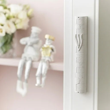 White Plastic "Kottel" Mezuzah 30 cm - Silver SHIN with Rubber Plug