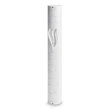 White Plastic "Kottel" Mezuzah 30 cm - Silver SHIN with Rubber Plug