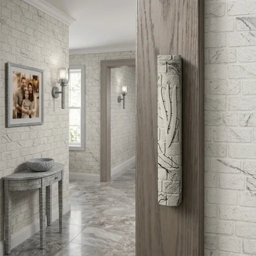Stone-Like "Kotel" Mezuzah 25 cm- White Marble