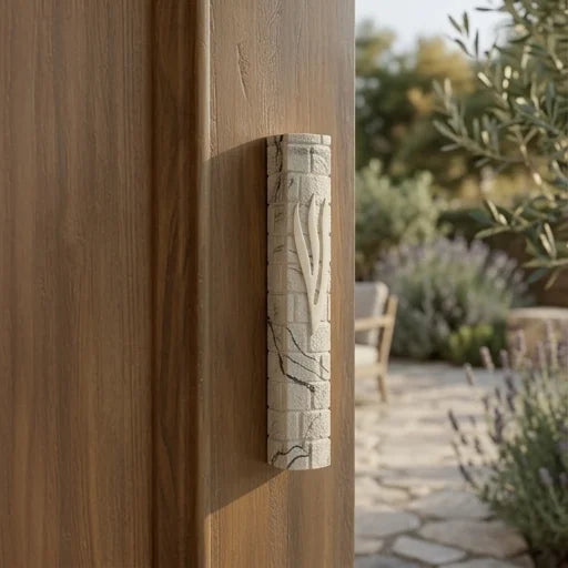 Stone-like "Kotel" Mezuzah 30 cm- White Marble