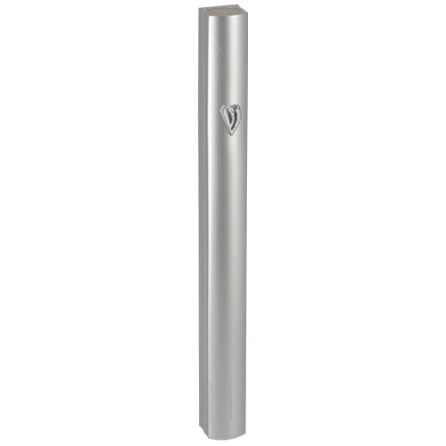 Aluminum Mezuzah 12 Cm - Special Profile, Matte Silver With Metal "Shin"
