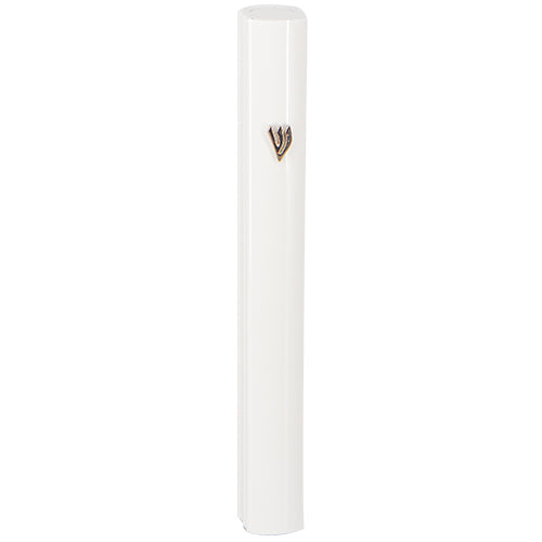 White Aluminum Mezuzah 15cm-with Silver Shin