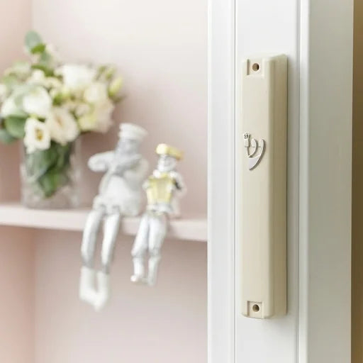 Plastic Mezuzah with Rubber Cork 12 cm- Beige - Silver