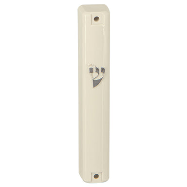 Plastic Mezuzah with Rubber Cork 12 cm- Beige - Silver