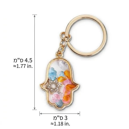 Keychain Hamsa Metal with Stones 4.5x3 cm - Gold