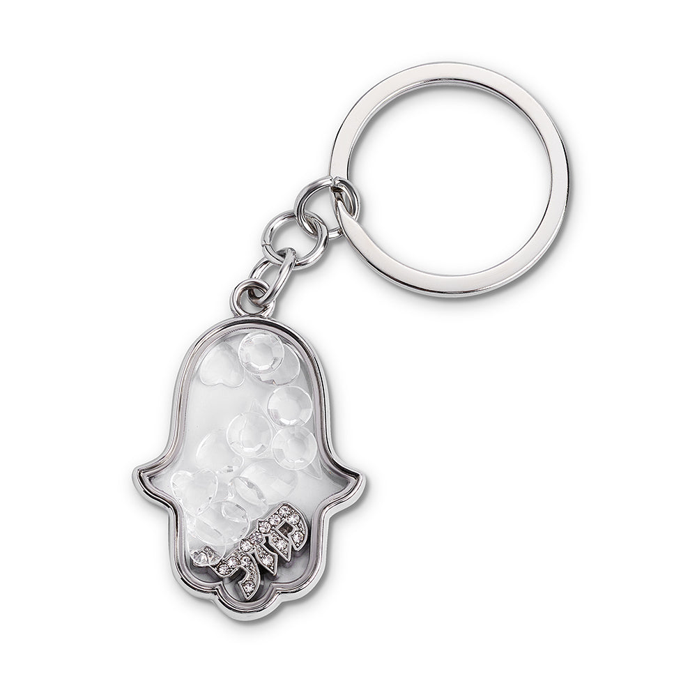 Keychain Hamsa Metal with Stones 4.5x3 cm - Silver