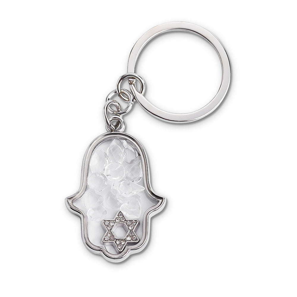 Keychain Hamsa Metal with Stones 4.5x3 cm - Silver