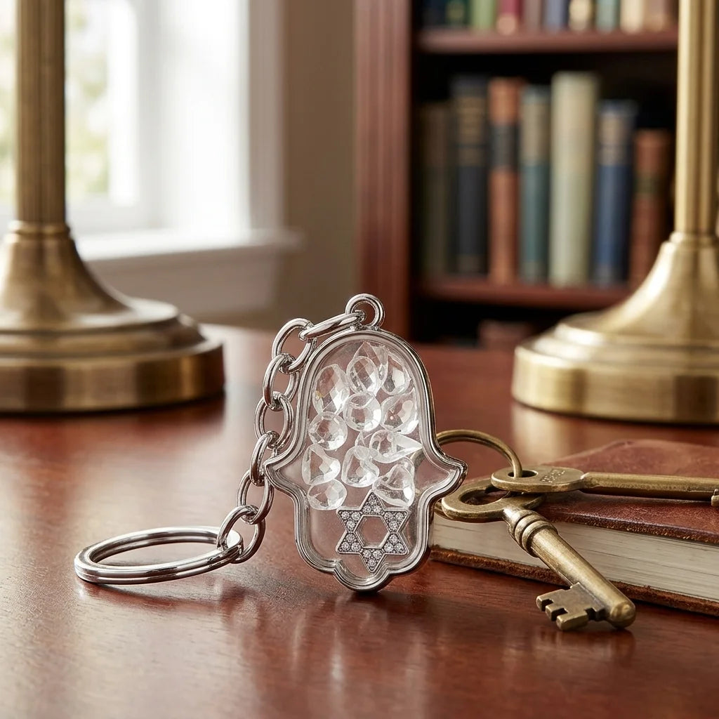 Keychain Hamsa Metal with Stones 4.5x3 cm - Silver