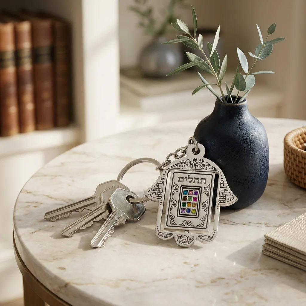 Metal Hamsa Keyholder 7 cm with Tehillim
