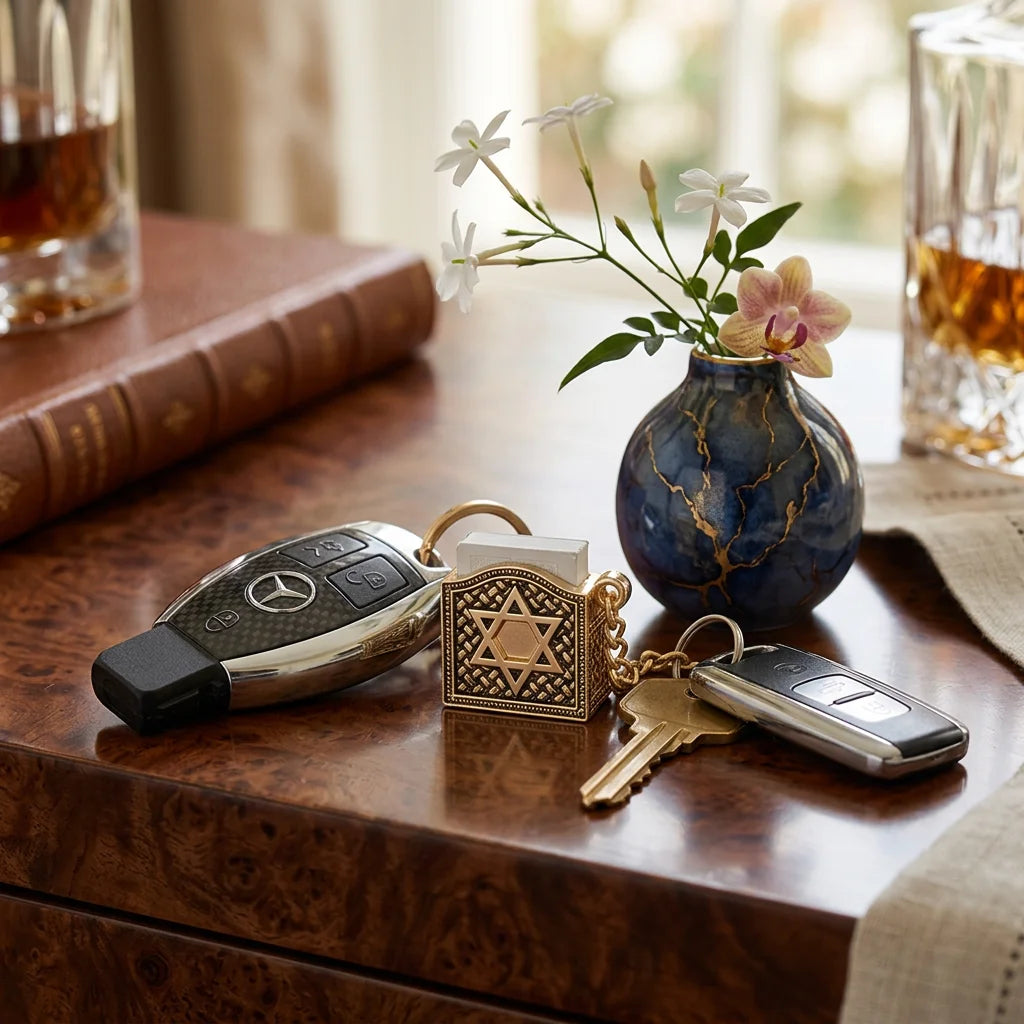 Keyholder 3 cm with Tehillim- Magen David - Gold