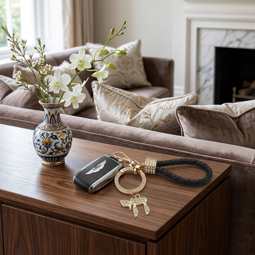 Metel Chai Keyholder with Stone Inlay - Gold