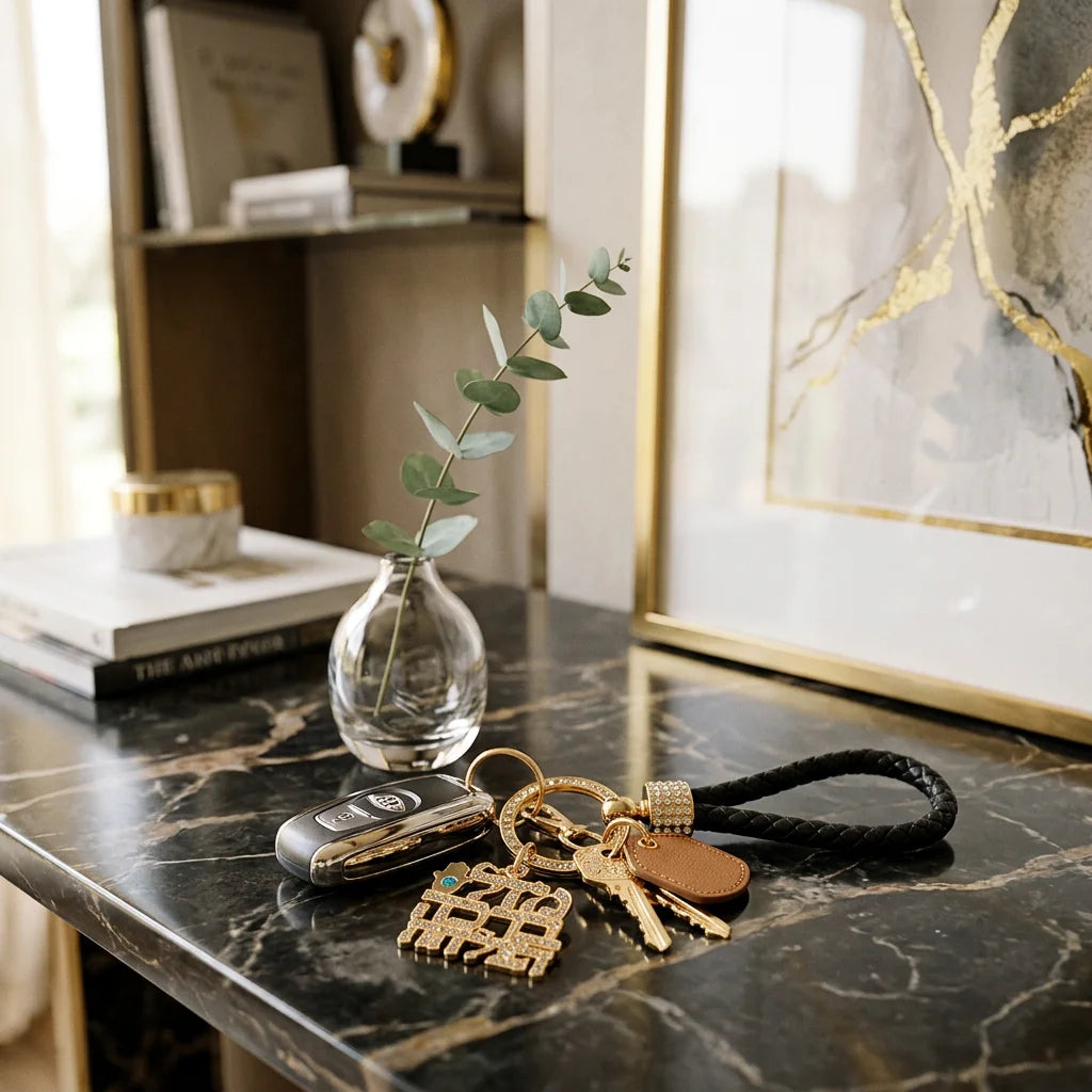 Metel Mazal & Bracha Keyholder with Stone Inlay - Gold