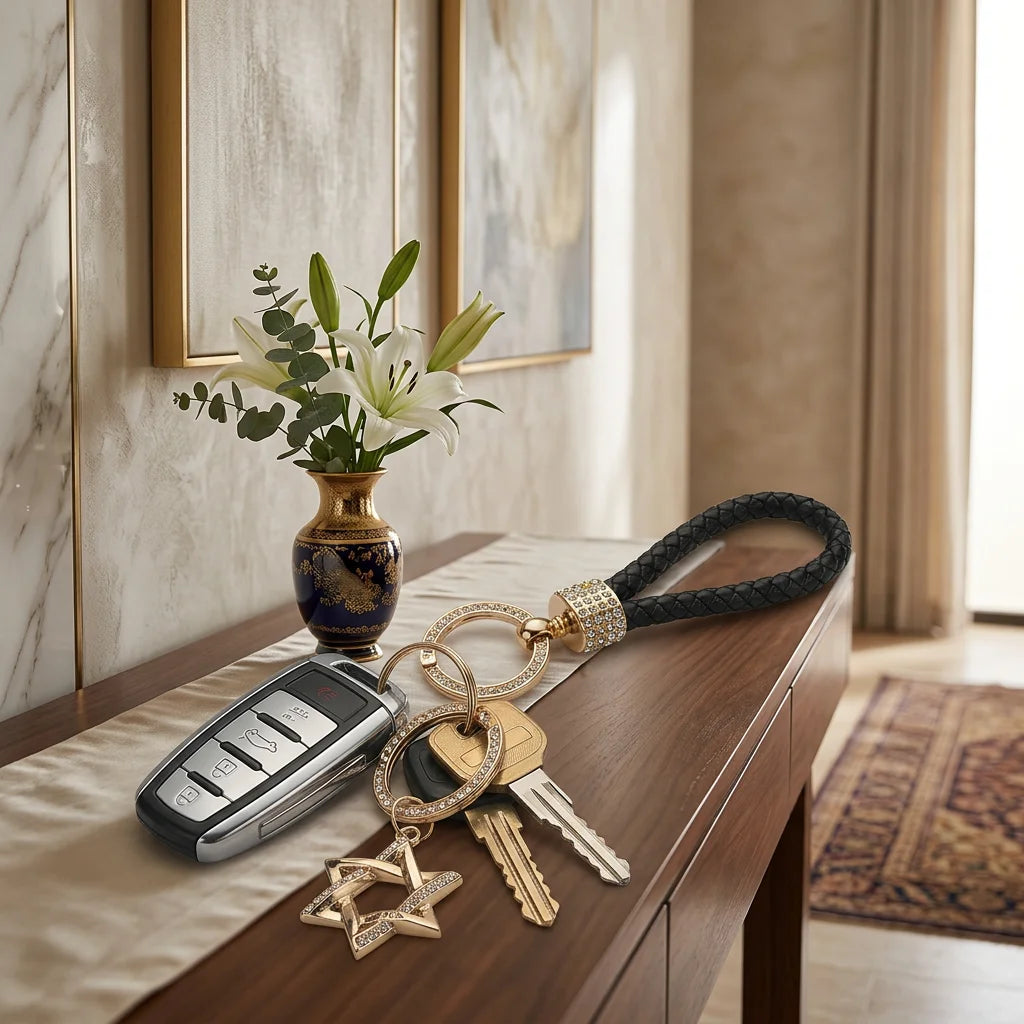 Metel Magen David Keyholder with Stone Inlay - Gold