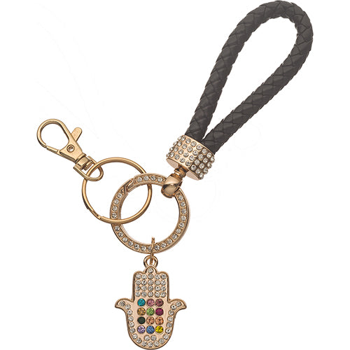 Metel Hamsa Keyholder with Stone Inlay - Gold