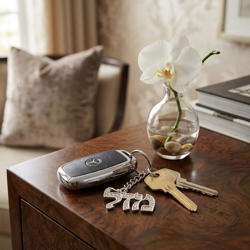 Nickel Mazal Keyholder with Stone Inlay