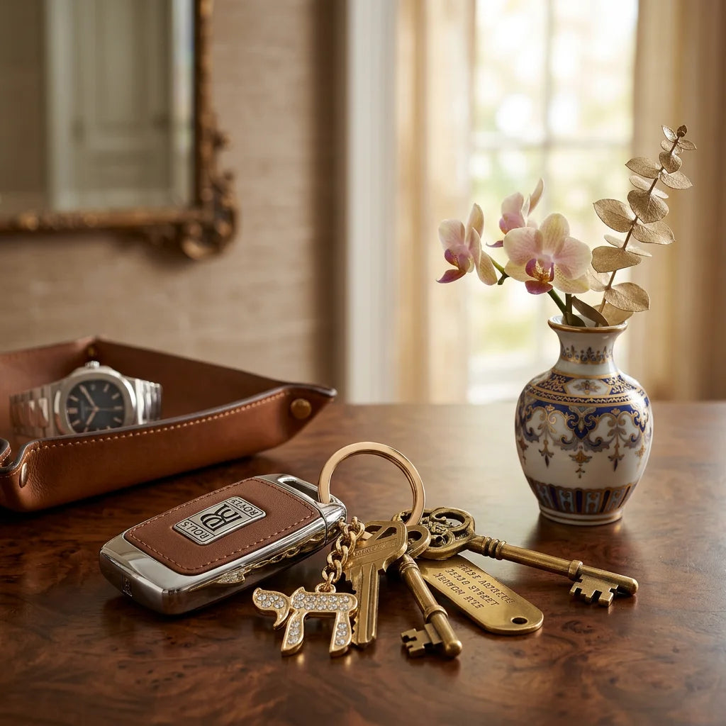 Metel Chai Keyholder with Stone Inlay - Gold
