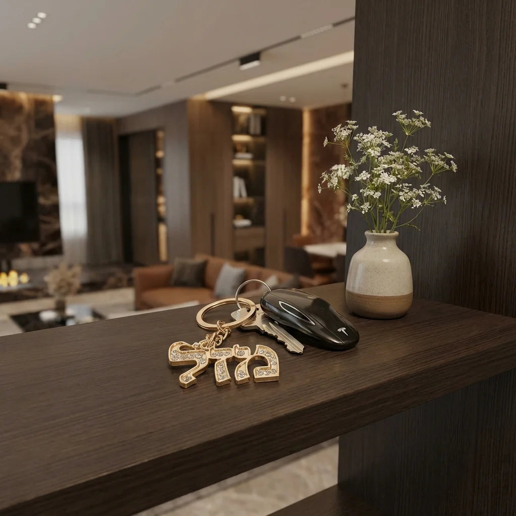 Metel Mazal Keyholder with Stone Inlay - Gold