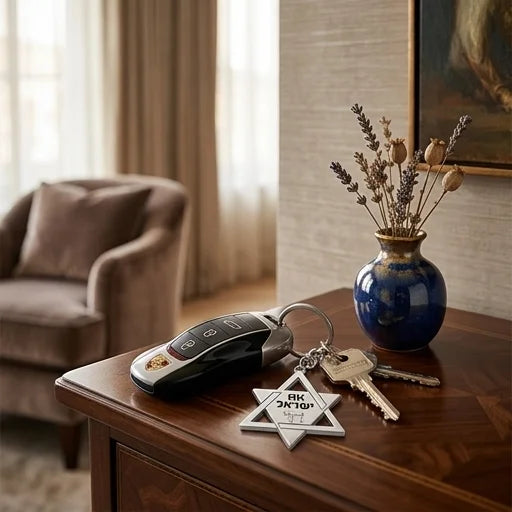 Metel Magen David Keychain - 5 cm - Nickel&gold