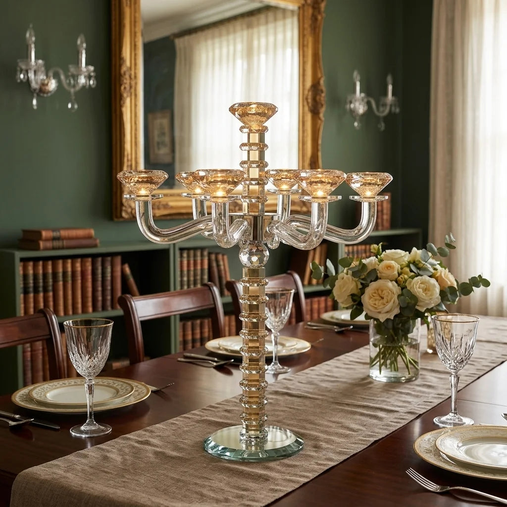 Crystal 9 Branch Candlesticks 42 cm - Gold
