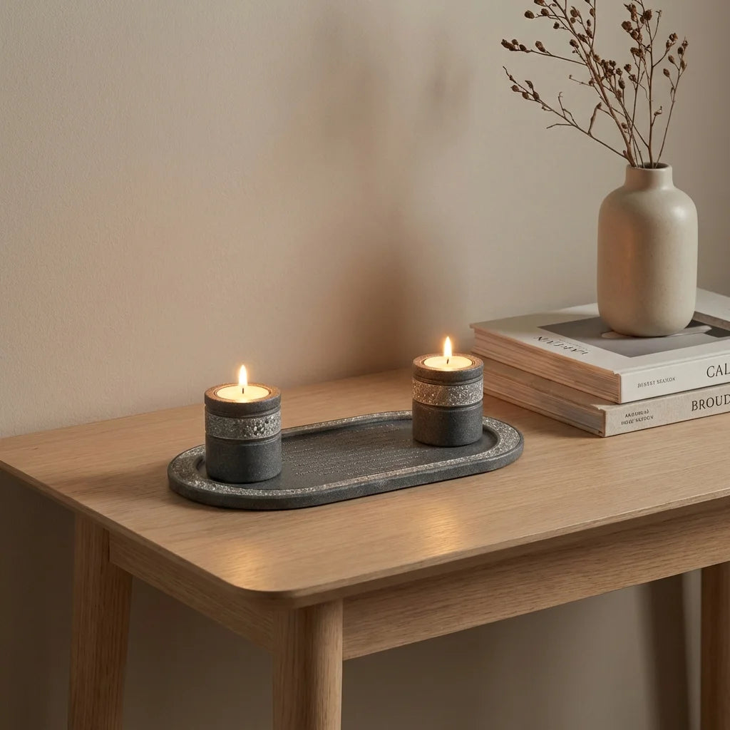 Polymer Set Candle Holders Tray and Pair of Candel Holders