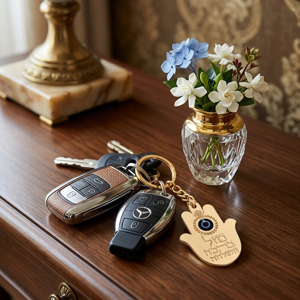 Metal Keyholder Hamsa "Mazal" 5.5 cm - Nickel