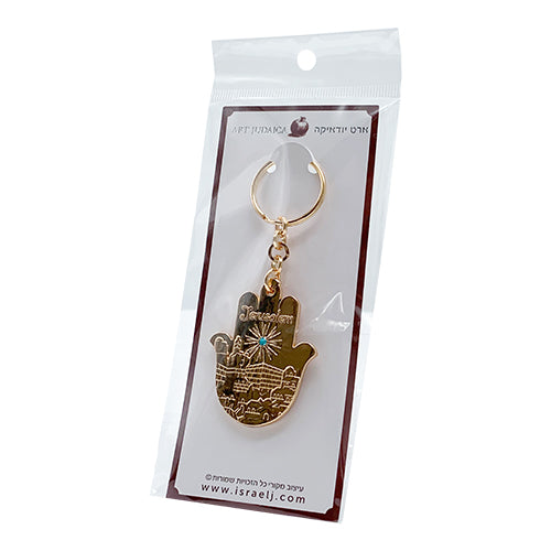 Metal Keyholder Hamsa "Jerusalem" 5.5 cm - Gold
