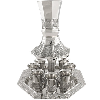 Nickel Plated Wine Divider With Kiddush Cup And 8 Small Kiddush Cups