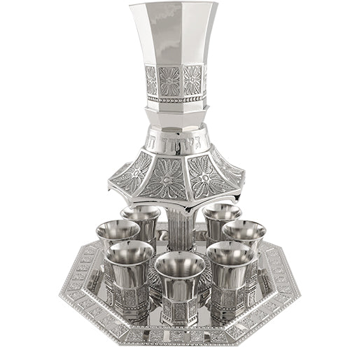 Nickel Plated Wine Divider With Kiddush Cup And 8 Small Kiddush Cups