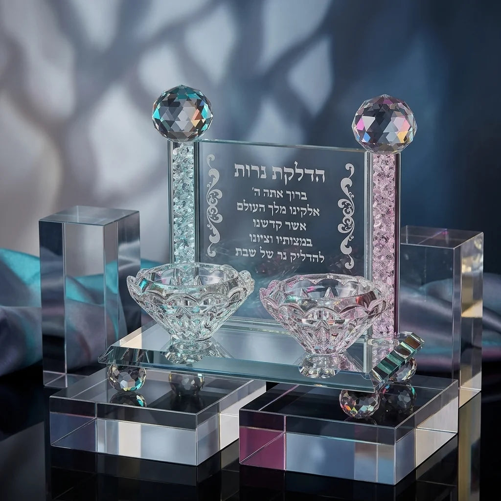 Crystal Candlesticks 12.5x7 cm with Hebrew Candle Lightning