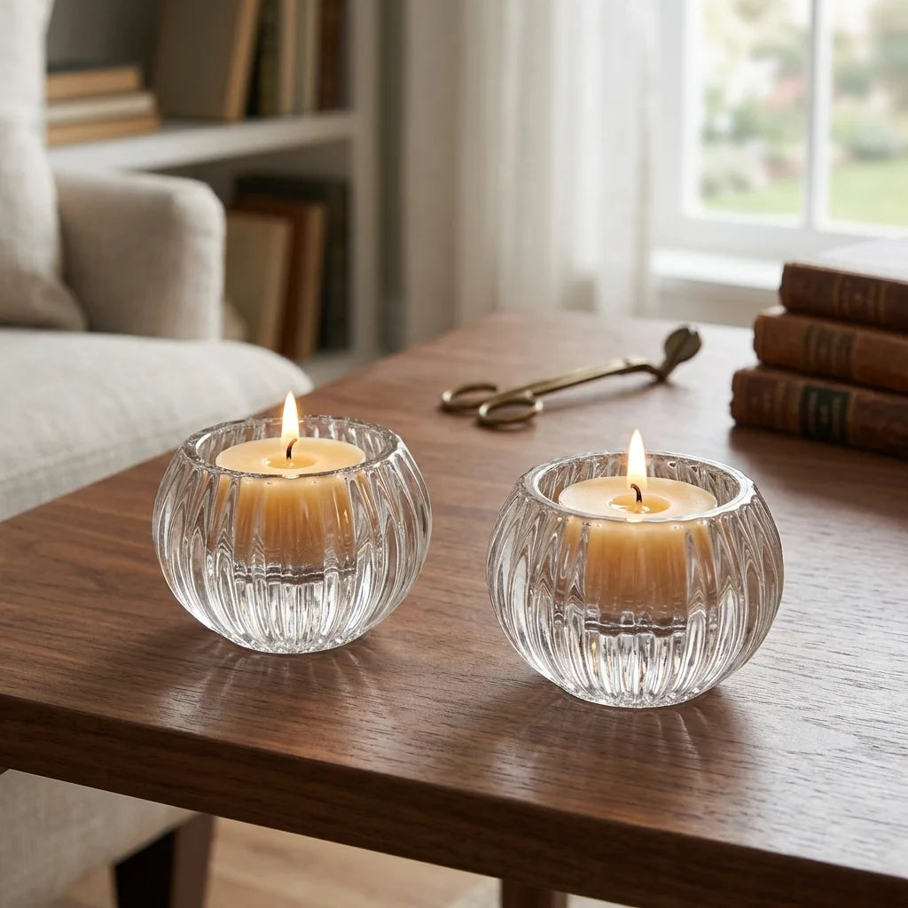 Pair of Glass Candlesticks - 5 cm