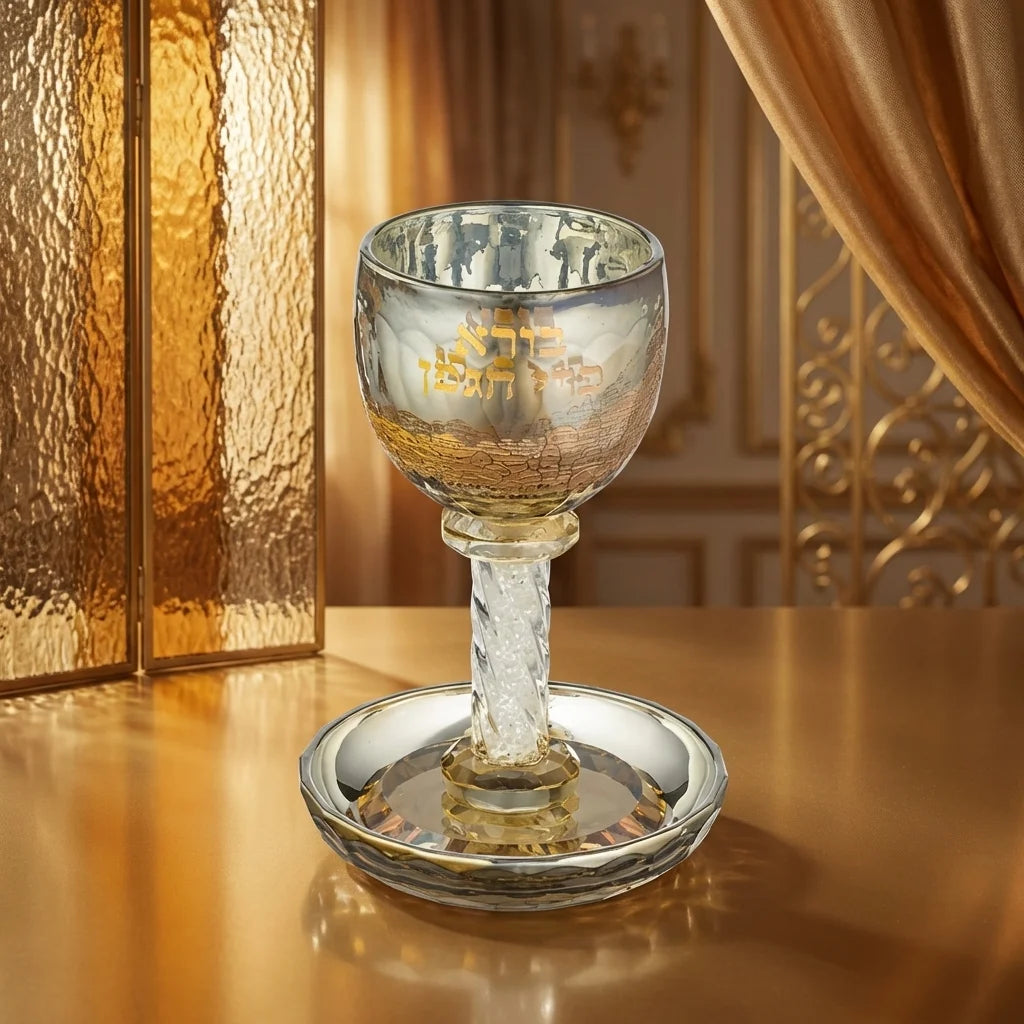 Crystal Kiddush Cup 16 cm with Stones - Gold
