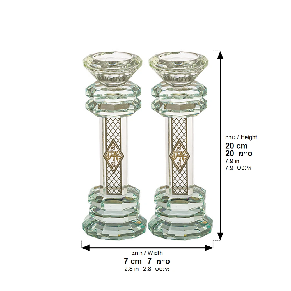 Crystal Candlesticks 19.5 cm with Metal Plaque- Ornaments