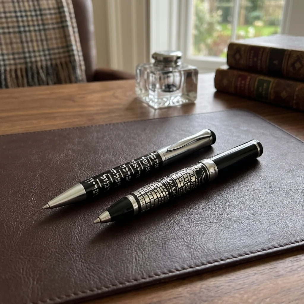 Bs Elegant Black Pen with Silver "7 Blessings" 13.5 Cm-hebrew