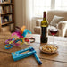 Elegant Grogger 16x14 cm- - Blue Background, Blue Handle - Molticolored "Happy Purim" Design