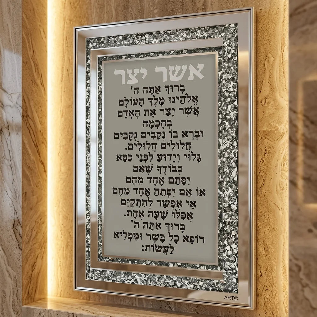 Glass Frame "Asher Yatzar" 25x35 cm- Sepharadic - with Stones