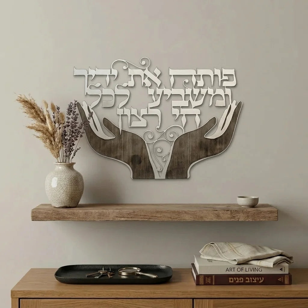 Laser Cut Metal "Pote'ach Et Yadecha" 32 cm