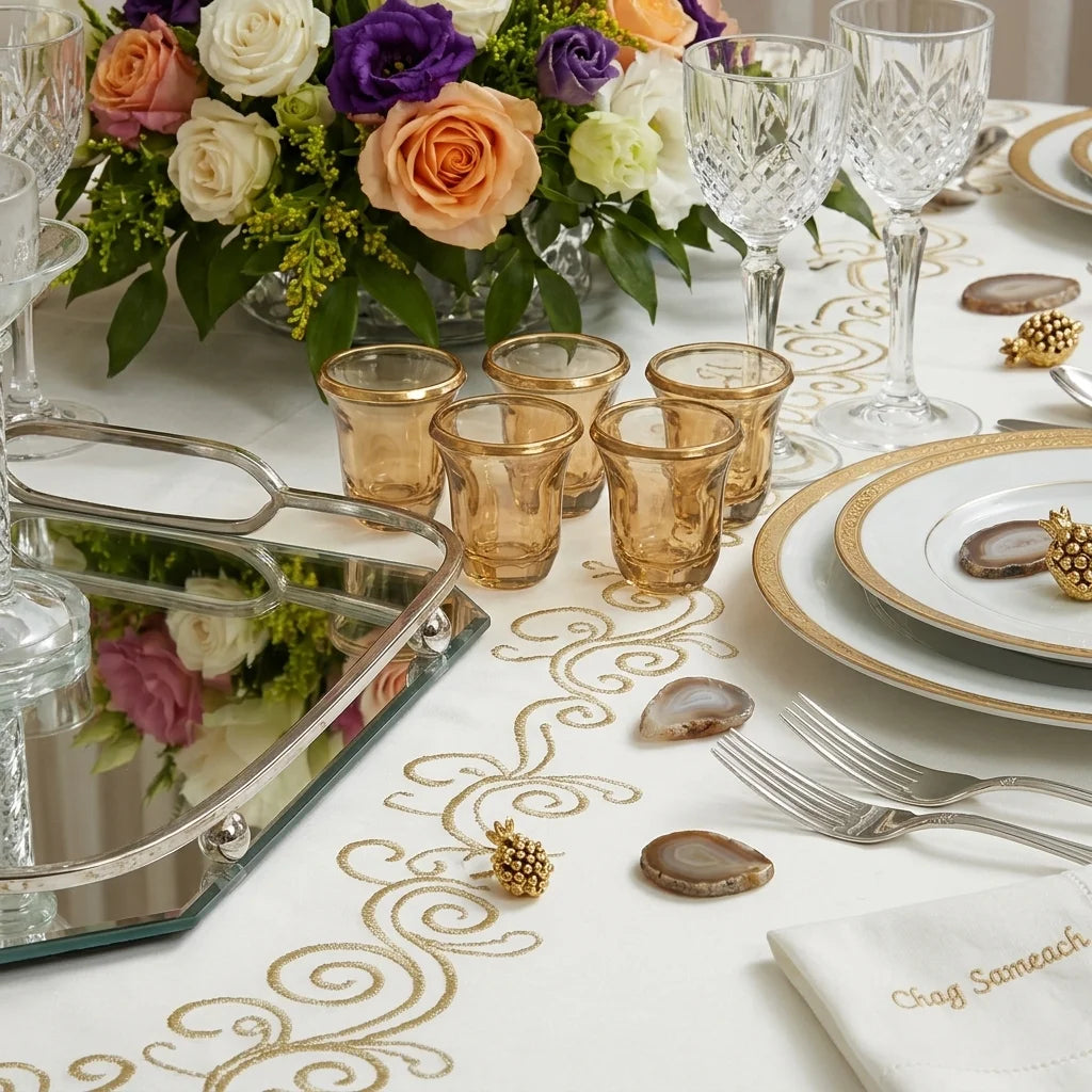 Crystal Liquer Set with 6 Cups - 6 cm - Gold